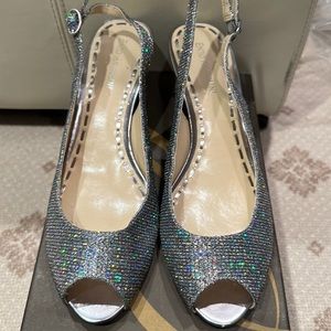 Silver sparkle peep toe heel